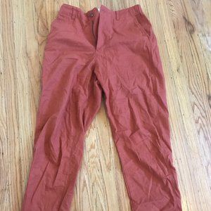 Orange straight-leg cotton/linen pants